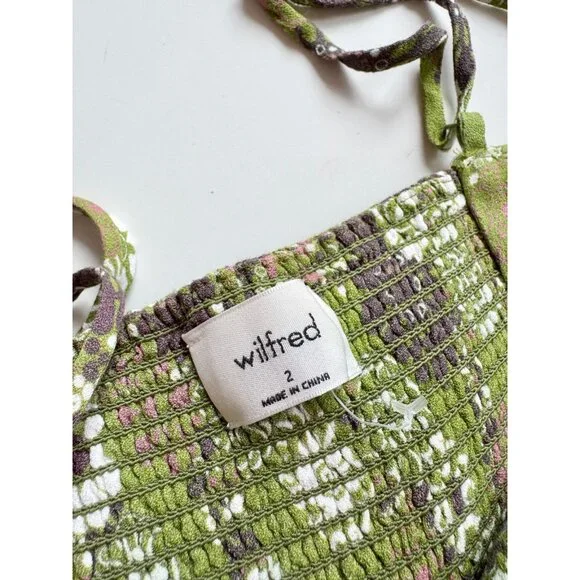 Aritzia WILFRED Bellow Green Floral Crepe Gathered Bust Midi Slip Dress, Size 2 - Picture 9 of 15